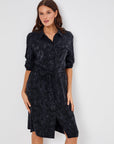 Black Self Jacquard Lyocell Tunnel Waist Shirt Dress 68291