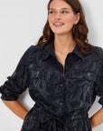 Black Self Jacquard Lyocell Tunnel Waist Shirt Dress 68291