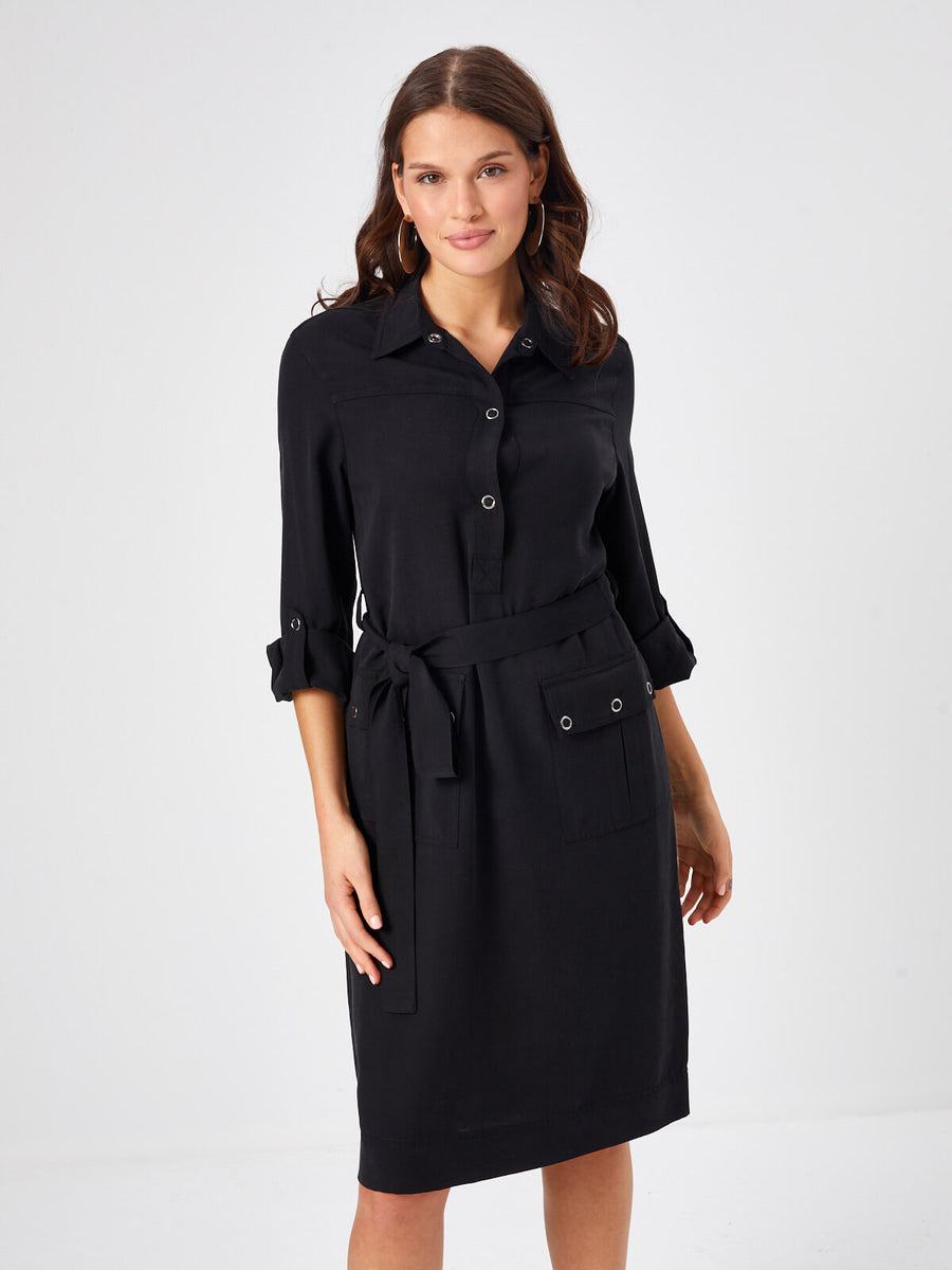 Black Cargo Pocket Dress With Metal Accessory 68301