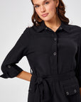 Black Cargo Pocket Dress With Metal Accessory 68301