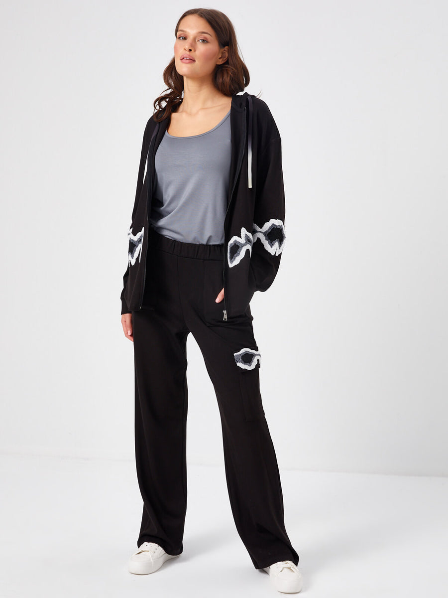 Black Punch Embroidery Detailed Tracksuit Top 68343