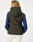 Khaki Patch Pocket Detailed Hooded Quilted Vest 68484