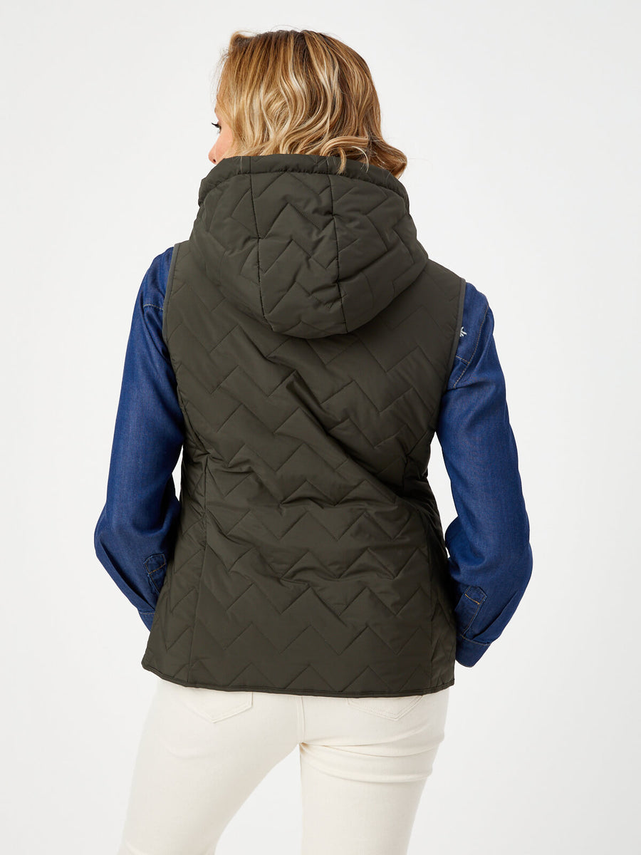 Khaki Patch Pocket Detailed Hooded Quilted Vest 68484