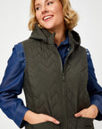 Khaki Patch Pocket Detailed Hooded Quilted Vest 68484