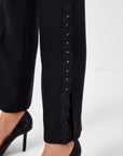 Black Slim Fit Trousers With Lace And Stone Embroidery