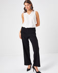 Black Straight Fit Trousers With Glitter Bias Stripe