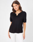 Black Knitted Blouse With Metal Accessories On The Collar