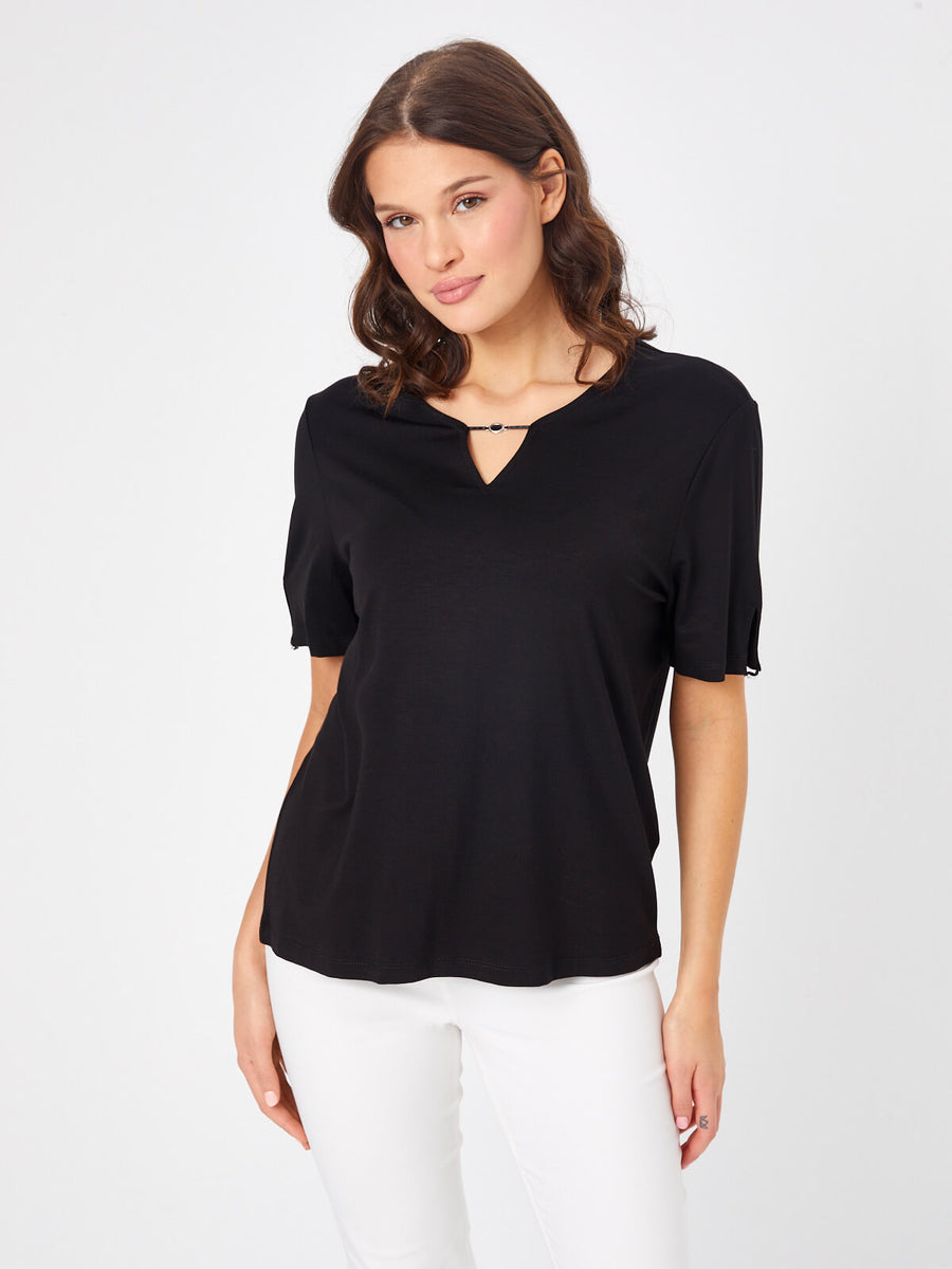 Black Knitted Blouse With Metal Accessories On The Collar