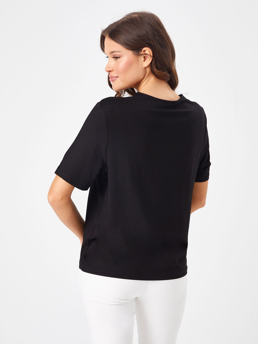 Black Knitted Blouse With Metal Accessories On The Collar