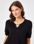 Black Knitted Blouse With Metal Accessories On The Collar