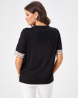 Black V - neck T - shirt With Lace Collar And Sleeve Detail