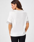 Ecru V - neck T - shirt With Lace Collar And Sleeve Detail