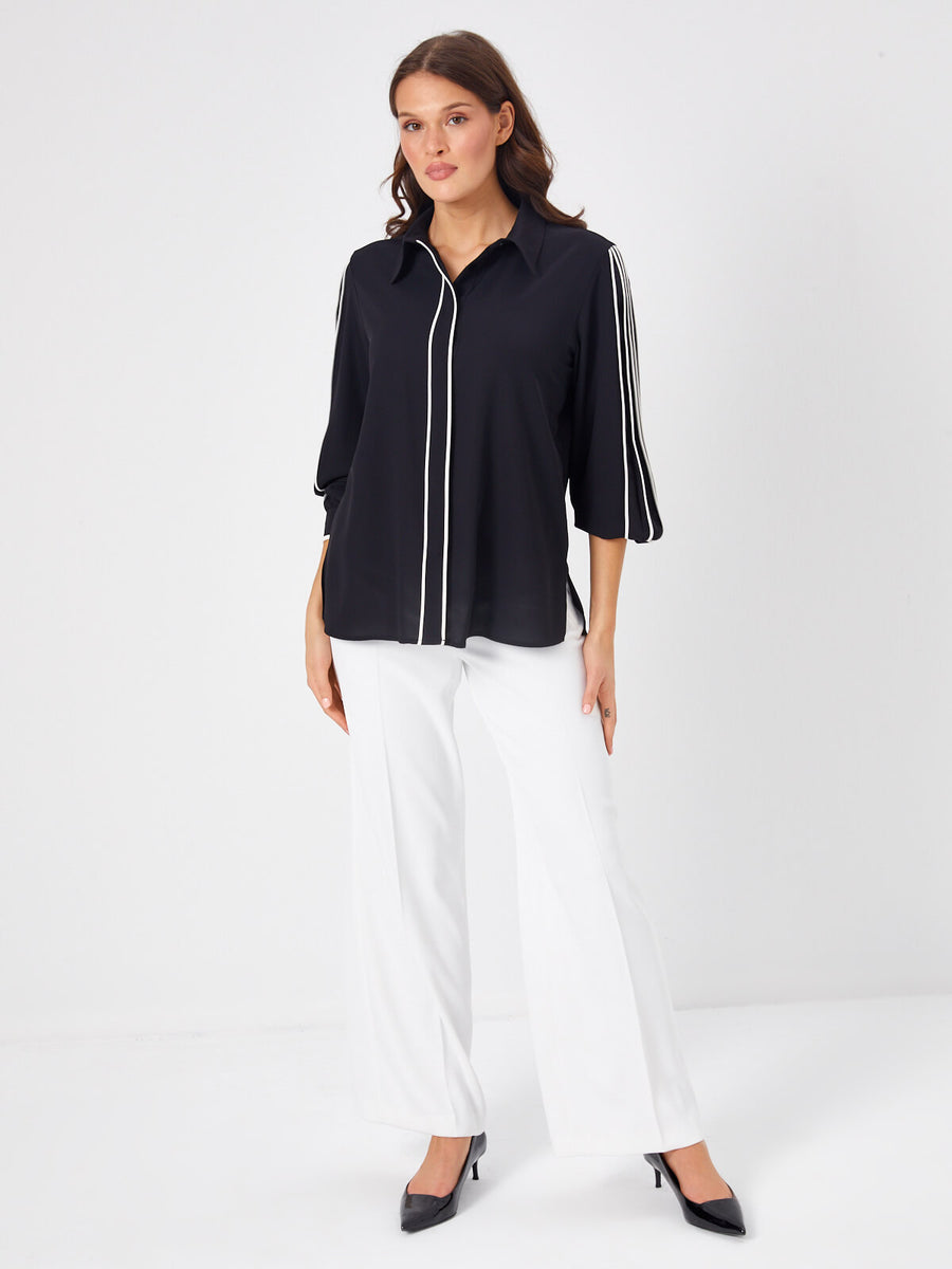 Black Sleeves Pleated Detailed Shirt With Contrast Binding