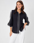 Black Sleeves Pleated Detailed Shirt With Contrast Binding