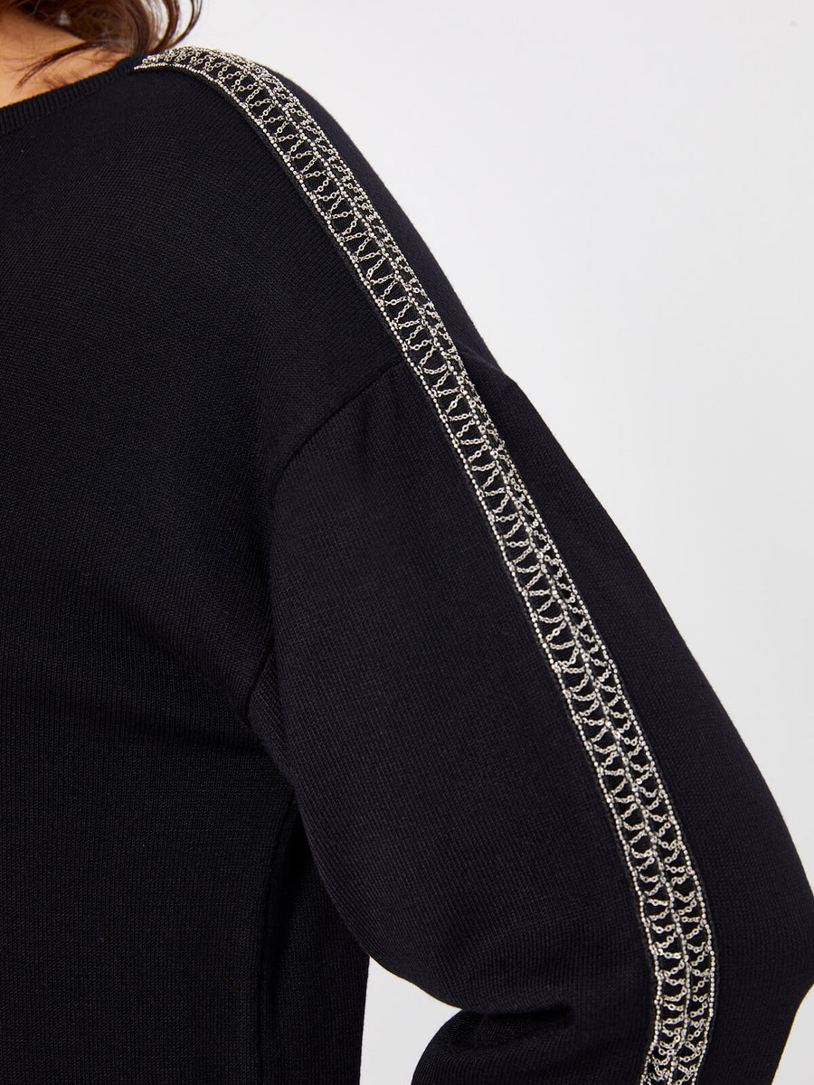 Black Chain Stripe Detailed Knitwear Blouse 68727
