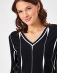 Black Color Blocked V-neck 3/4 Sleeve Knitwear Blouse 68728