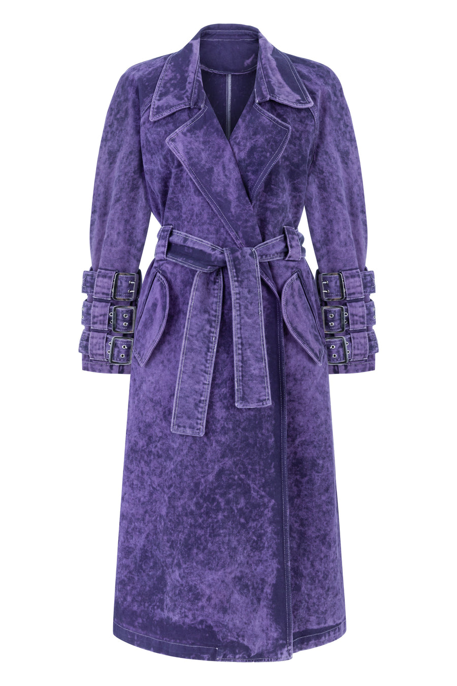 Voidwalker Trench Coat In Purple Acid Wash | Porterist