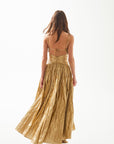 Gold Shiny Drawstring Rope Strap Window Long Dress