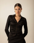 Hook Closure Black Satin Shirt | Porterist