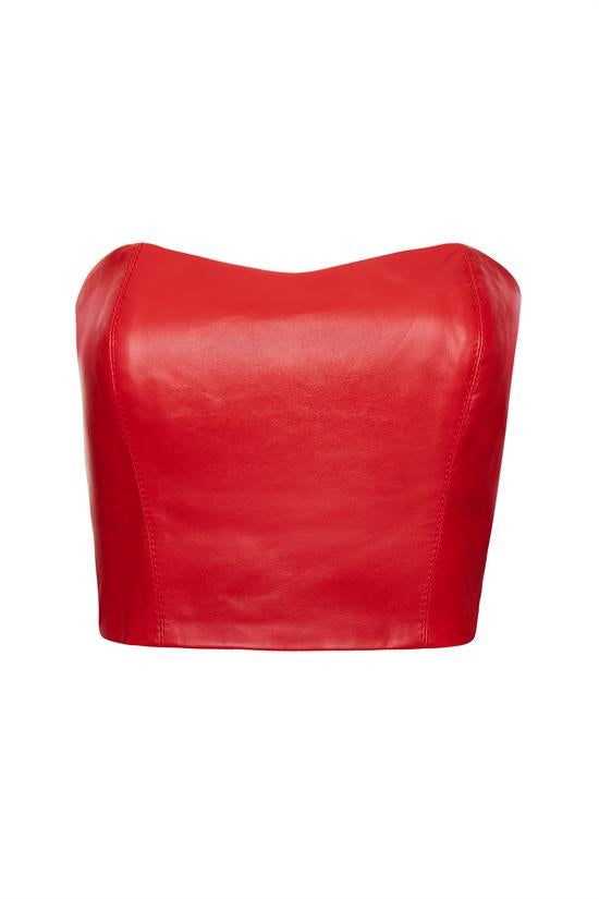 Red Aphrodite Leather Crop Top | Porterist