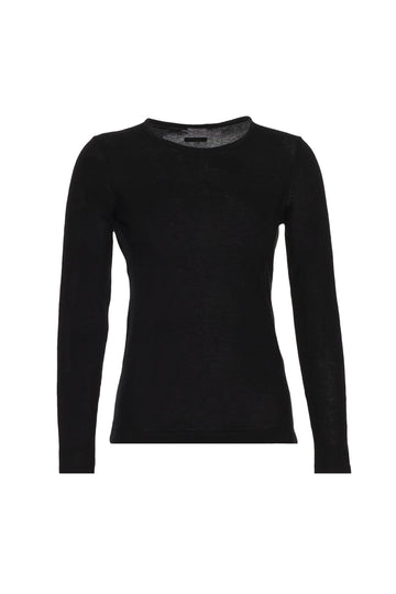 Black Silk Cashmere Aleyna Round Neck Long Sleeve Knitwear