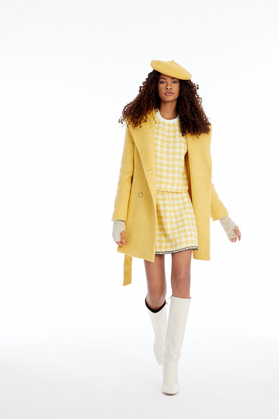 Hooded Yellow Coat With Belt | Porterist