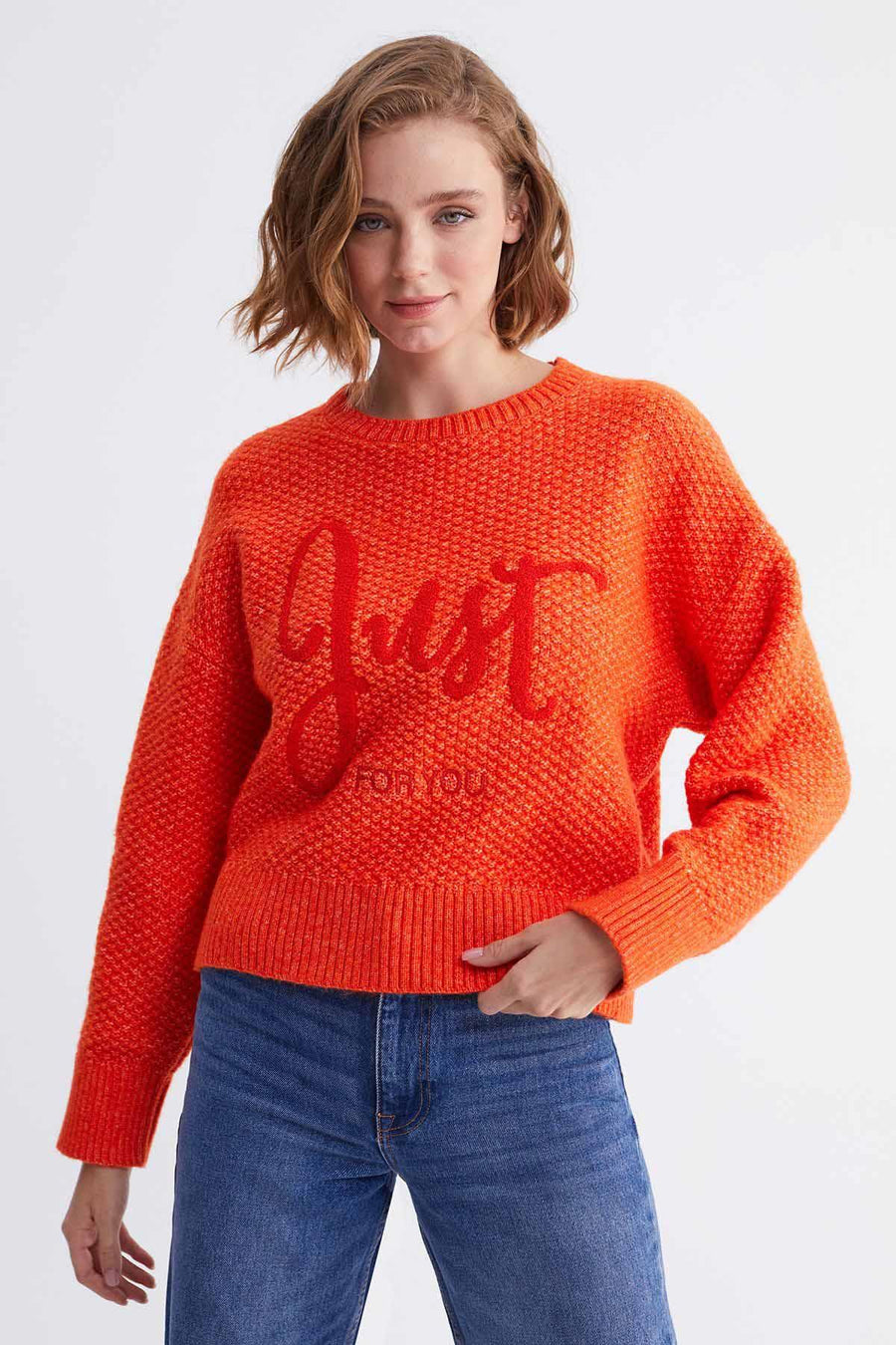 Crew Neck Knitwear Sweater With Slogan Print | Porterist