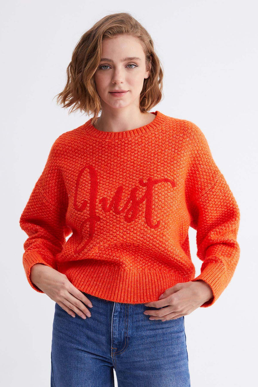 Crew Neck Knitwear Sweater With Slogan Print | Porterist