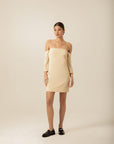 Crepe Ecru Mini Dress With Cross Strap Detail | Porterist