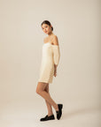 Crepe Ecru Mini Dress With Cross Strap Detail | Porterist