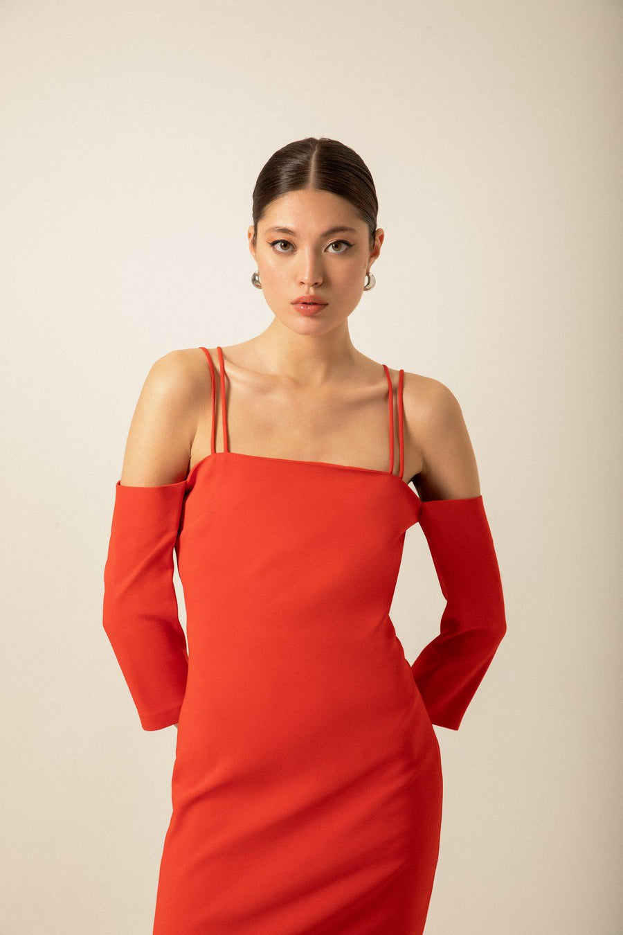 Crepe Red Mini Dress With Cross Strap Detail | Porterist