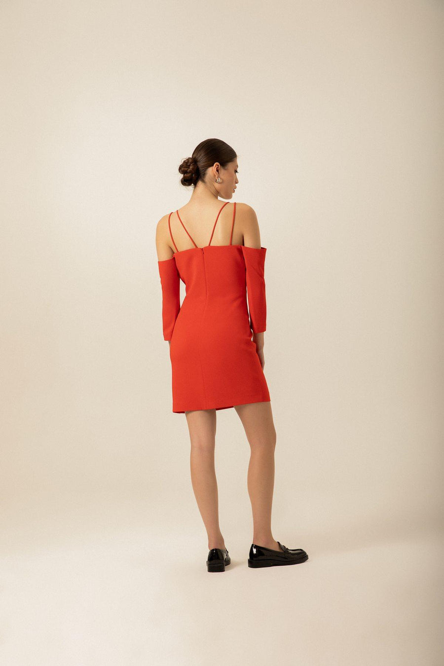 Crepe Red Mini Dress With Cross Strap Detail | Porterist