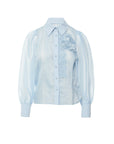 Transparent Blue Shirt With Lace Accessories Floral Brooch