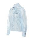 Transparent Blue Shirt With Lace Accessories Floral Brooch