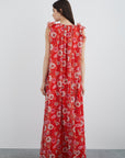 Floral Patterned Red Chiffon Dress | Porterist