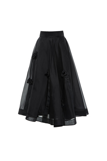 Transparent Black Skirt With Floral Detail | Porterist