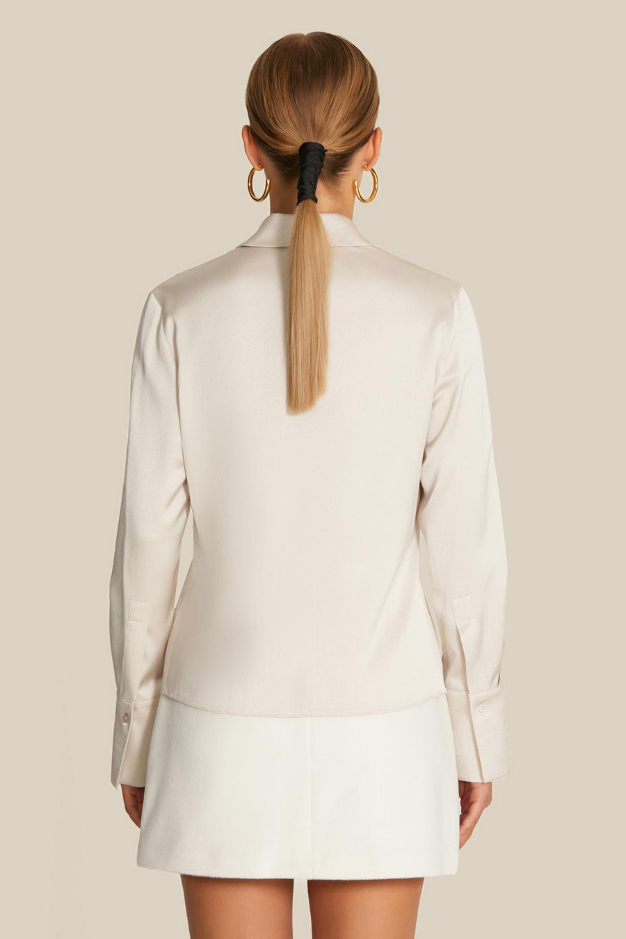 Double Pocket Detailed Beige Satin Shirt | Porterist