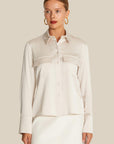 Double Pocket Detailed Beige Satin Shirt | Porterist