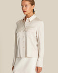 Double Pocket Detailed Beige Satin Shirt | Porterist