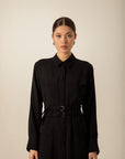 Black Shirt Dress With Double Belt | Porterist