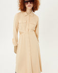 Beige Waist: Low - cut Shirt Dress | Porterist