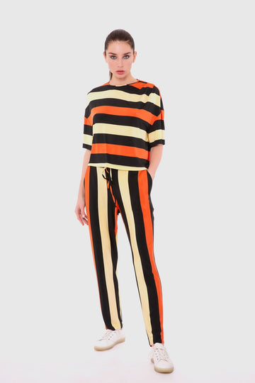 Patterned Jogger Orange Pants Blouse Set | Porterist