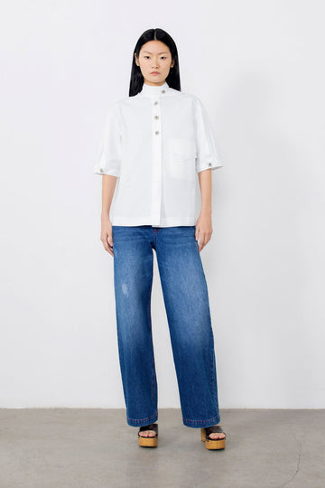 White Shirt With Buttoned Up Collar Detail | Porterist