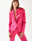 Fuchsia Drape Rose Detailed Blazer Jacket | Porterist