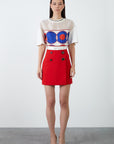 Red Mini Skirt With Button Detail | Porterist