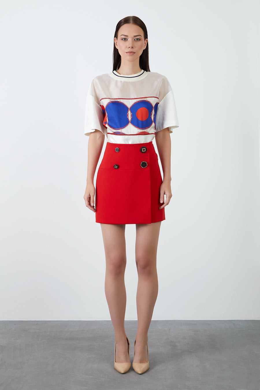 Red Mini Skirt With Button Detail | Porterist