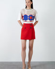 Red Mini Skirt With Button Detail | Porterist