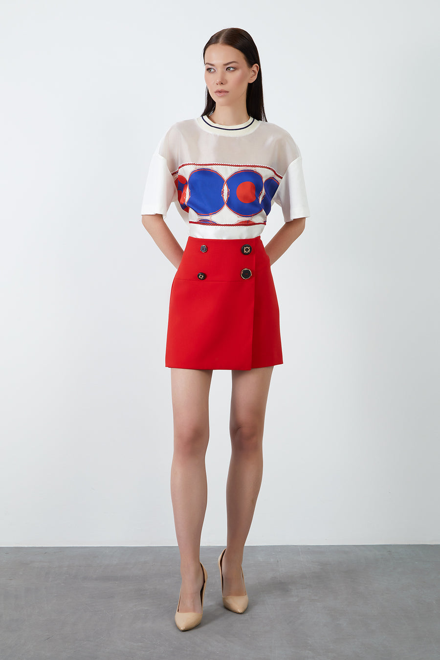 Red Mini Skirt With Button Detail | Porterist