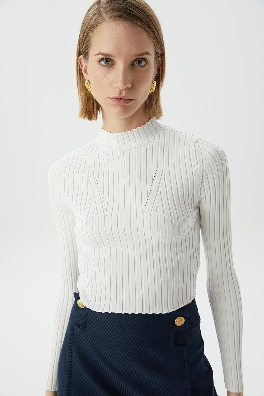 Ecru Basic Knitwear Top | Porterist