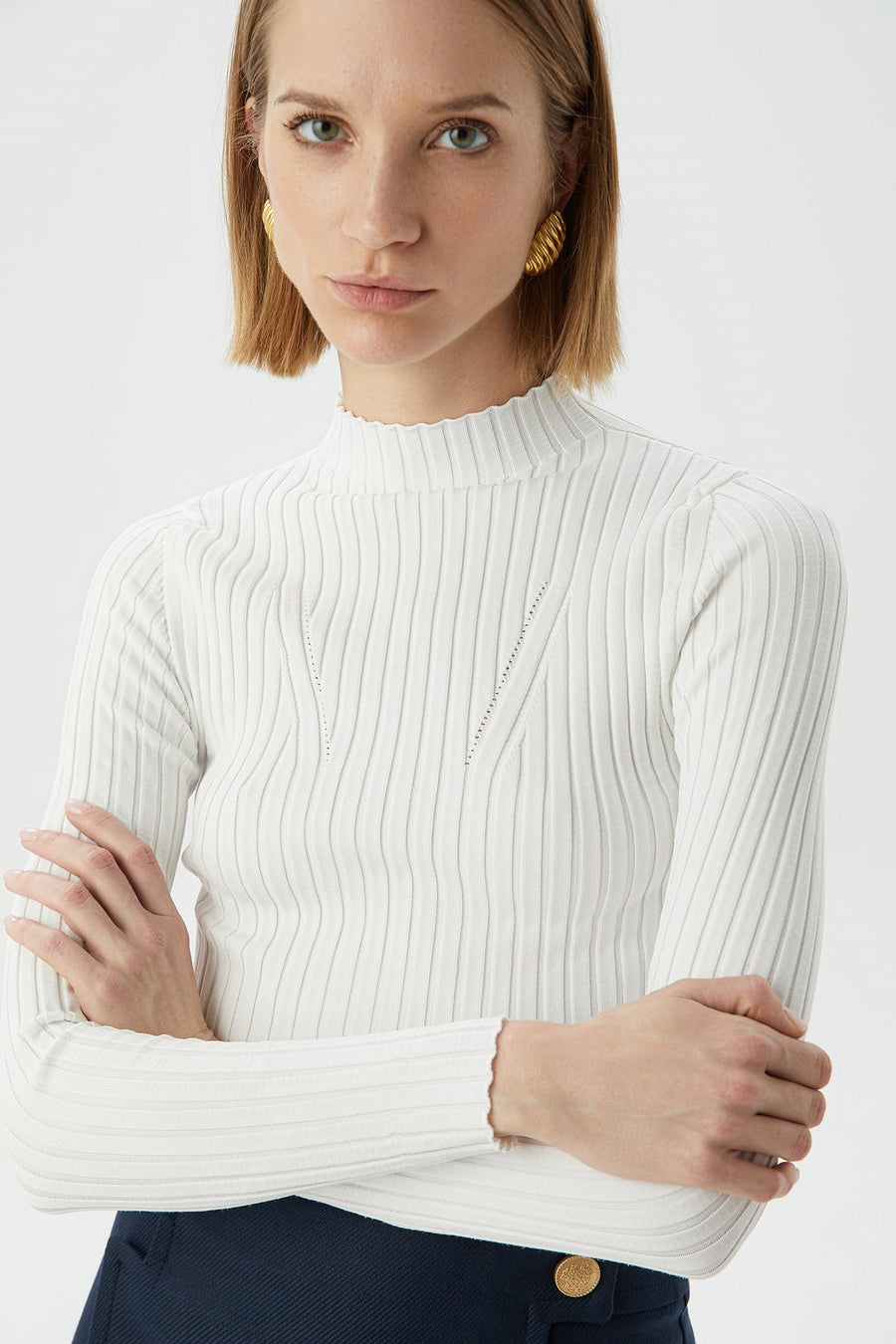 Ecru Basic Knitwear Top | Porterist